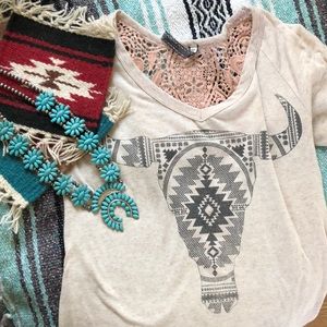 Cow skull Aztec print top